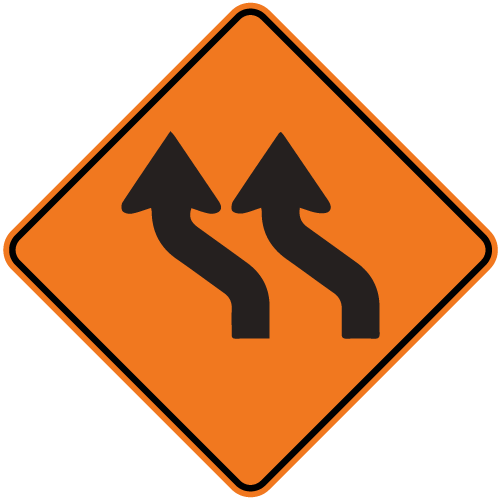 Work Zone Street Sign Showing a Warning Graphic for Lane Shift Ahead